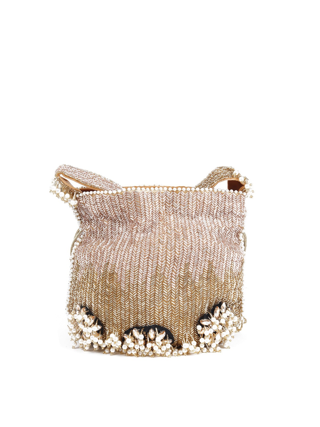

ODETTE Gold-Toned & White Embellished Potli Clutch
