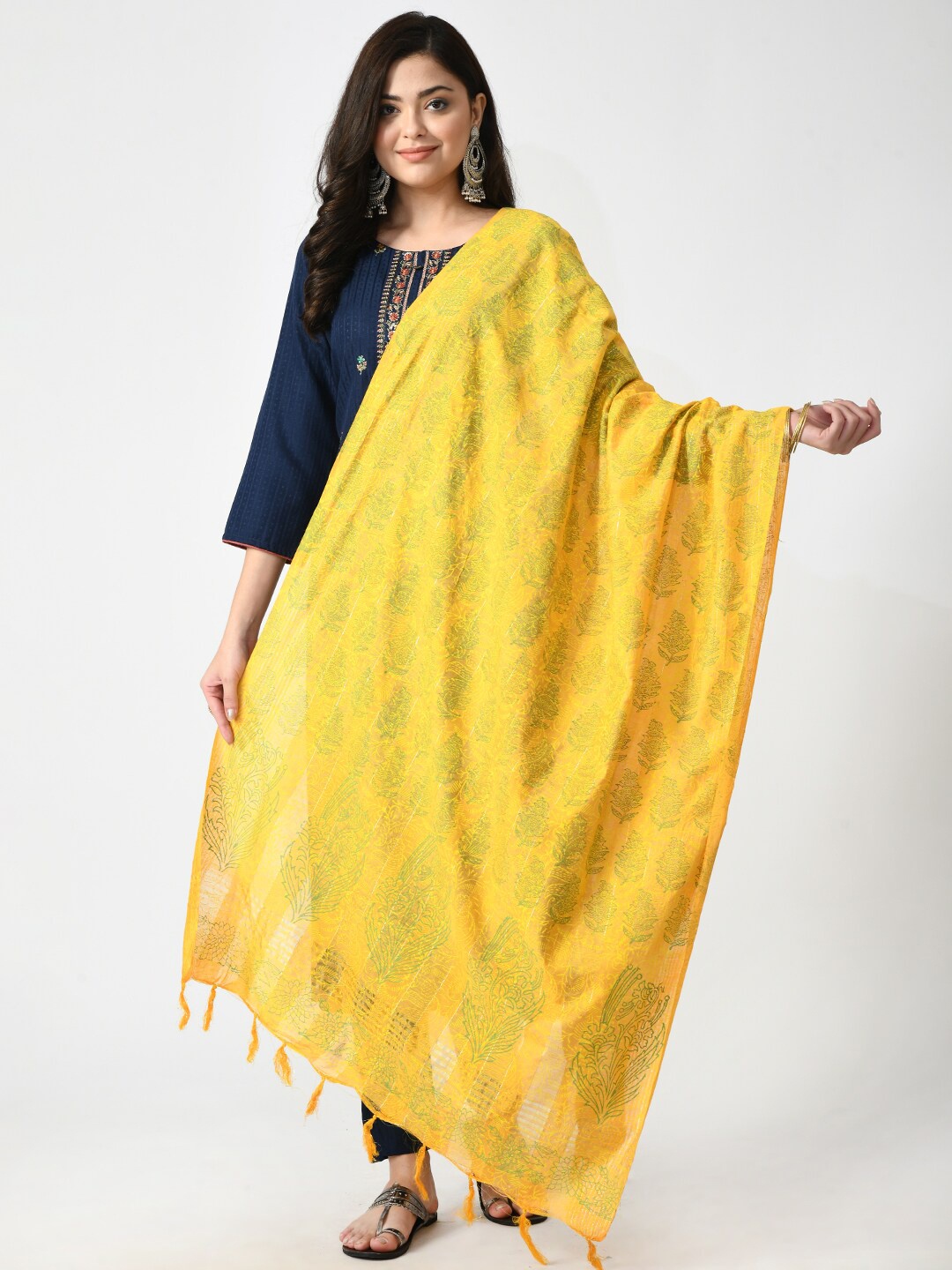 

Akshatani Mustard Floral Printed Dupatta