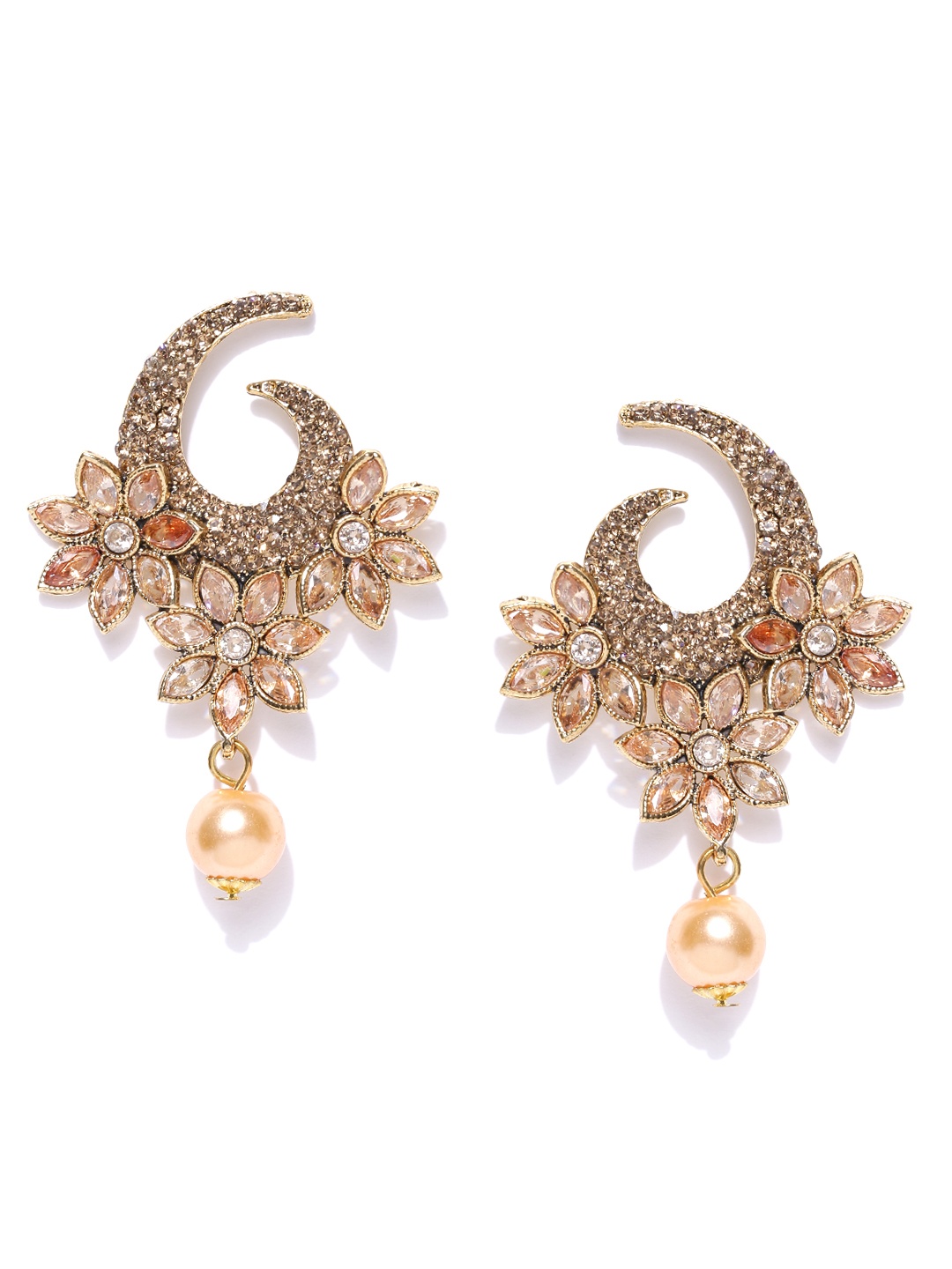 

Zaveri Pearls Gold-Toned & Peach-Coloured Floral Drop Earrings