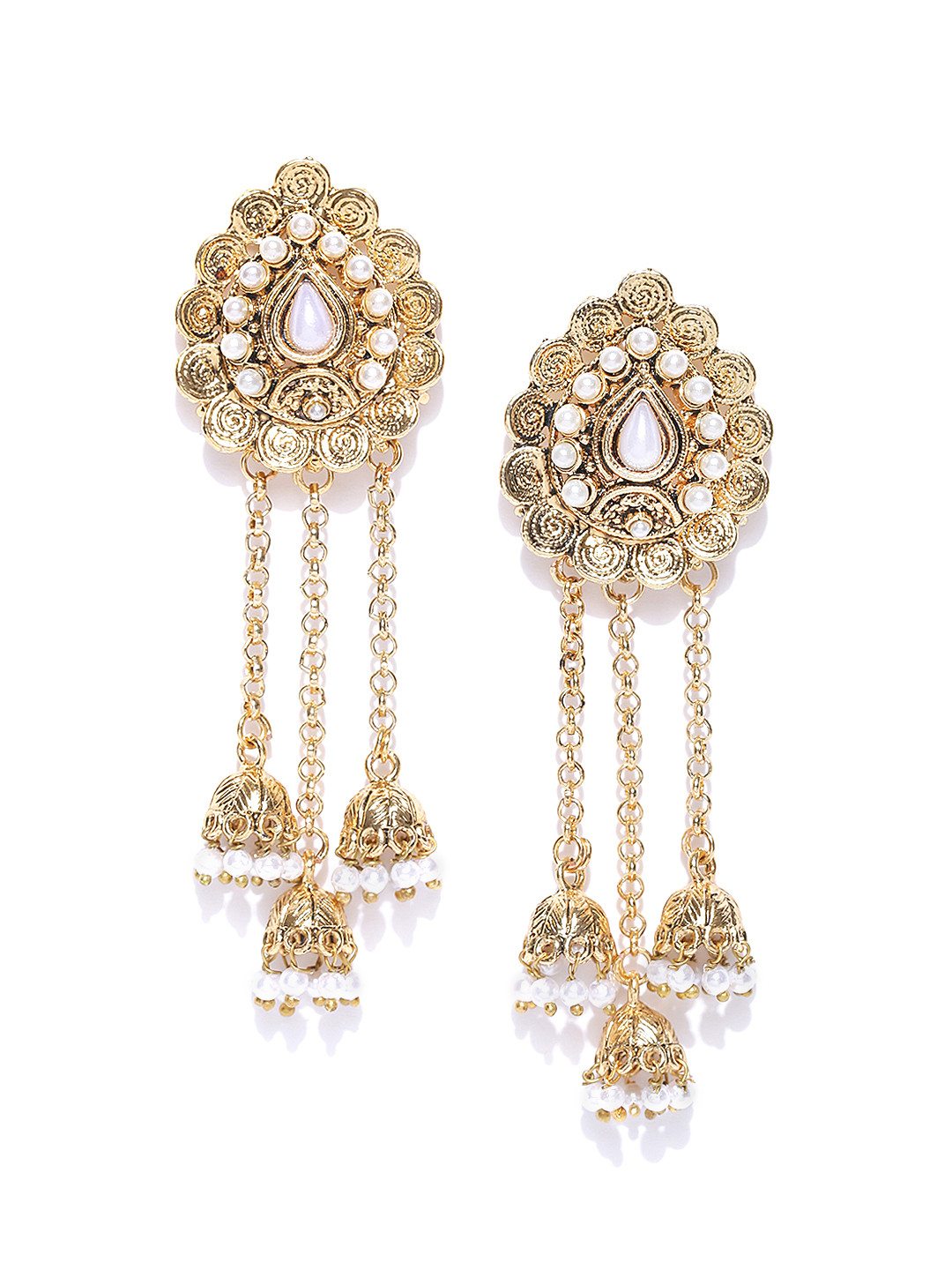 

Zaveri Pearls Off-White Gold-Plated Beaded Drop Earrings