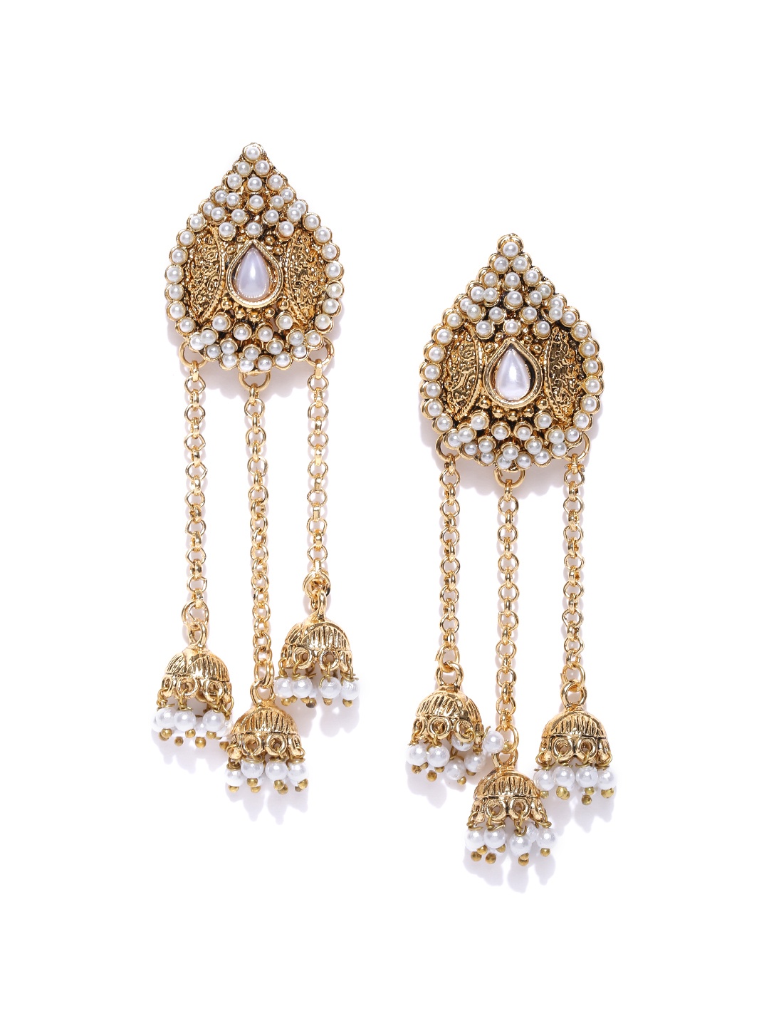 

Zaveri Pearls Off-White Gold-Plated Beaded Drop Earrings
