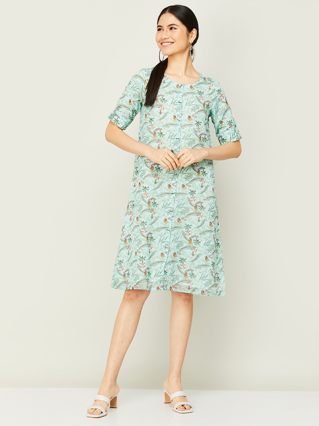 

Colour Me by Melange Women Green & Brown Floral A-Line Dress