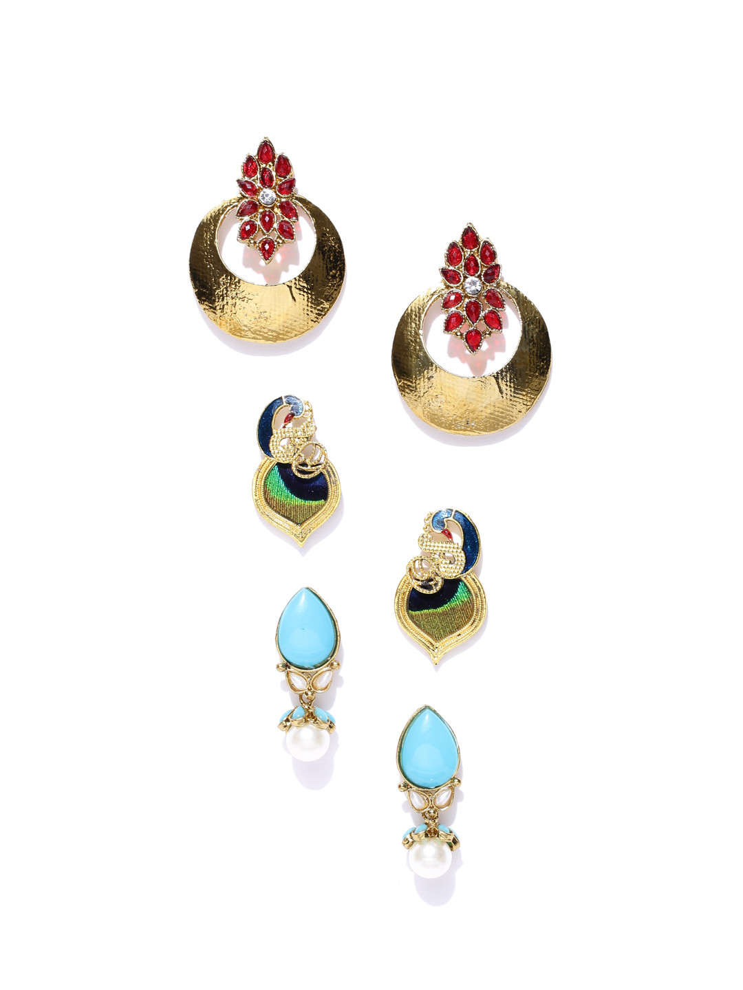 

Zaveri Pearls Set of 3 Gold-Plated Earrings