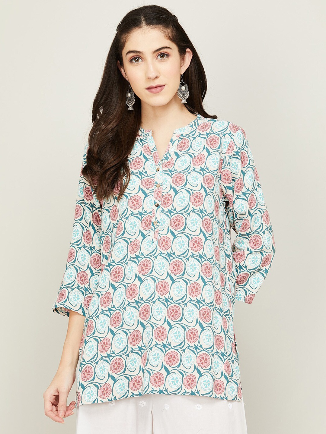 

Melange by Lifestyle Blue & White Floral Printed Kurti