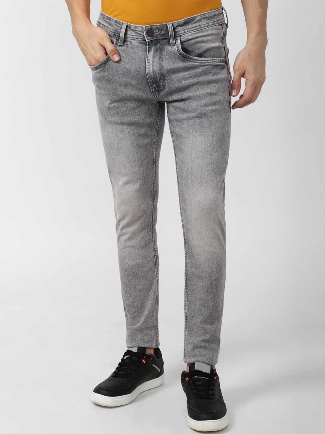 

V Dot Men Grey Skinny Fit Heavy Fade Jeans