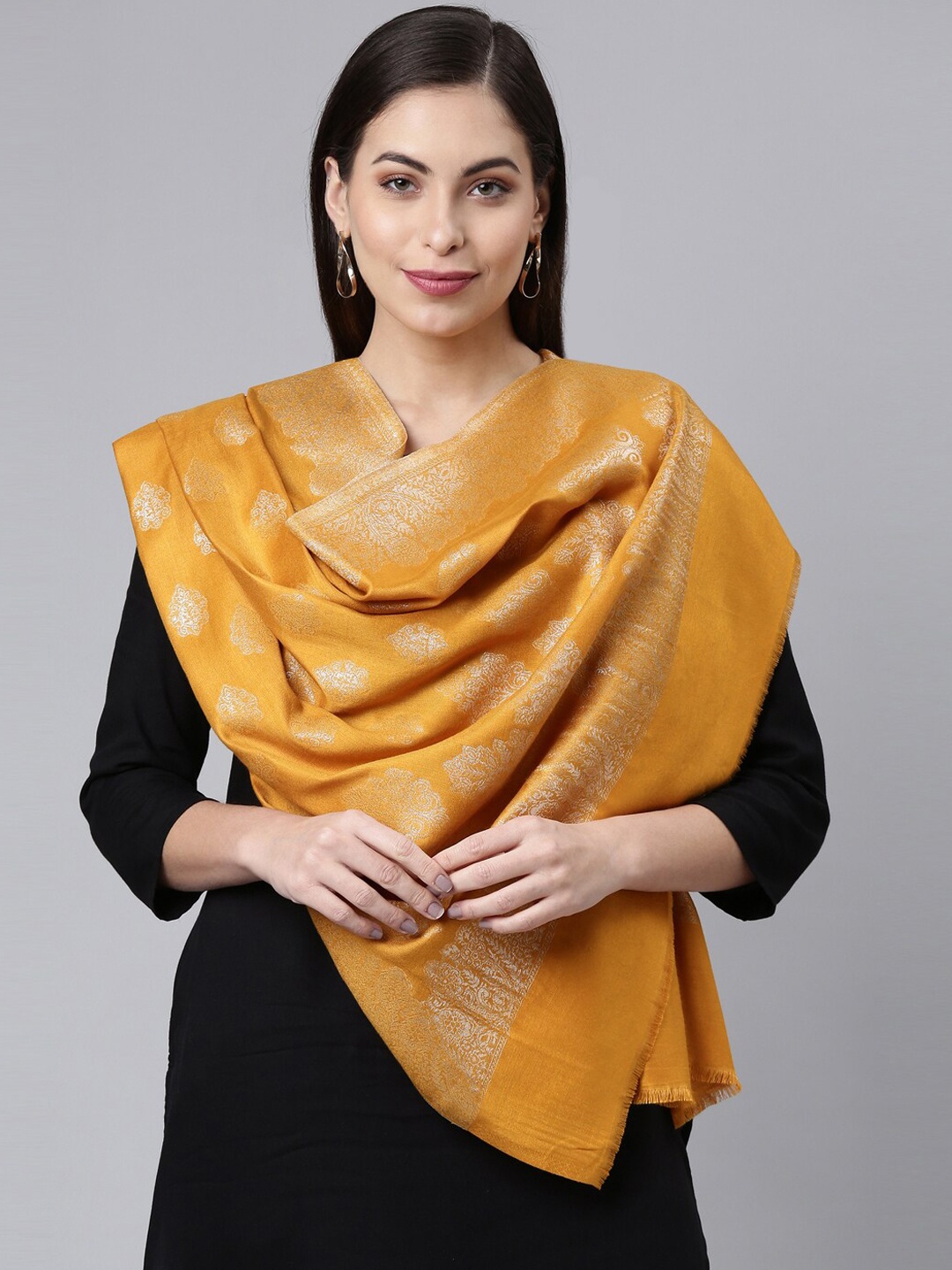 

Pashmoda Women Yellow Woven-Design Shawl