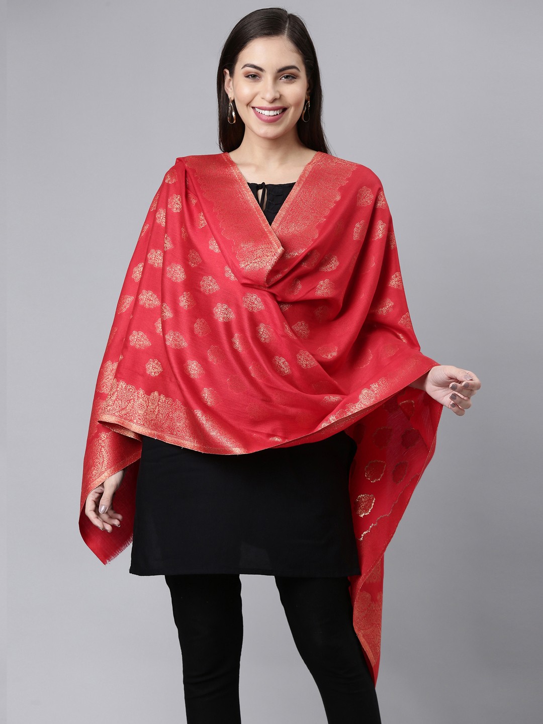 

Pashmoda Women Red Woven Design Shawl