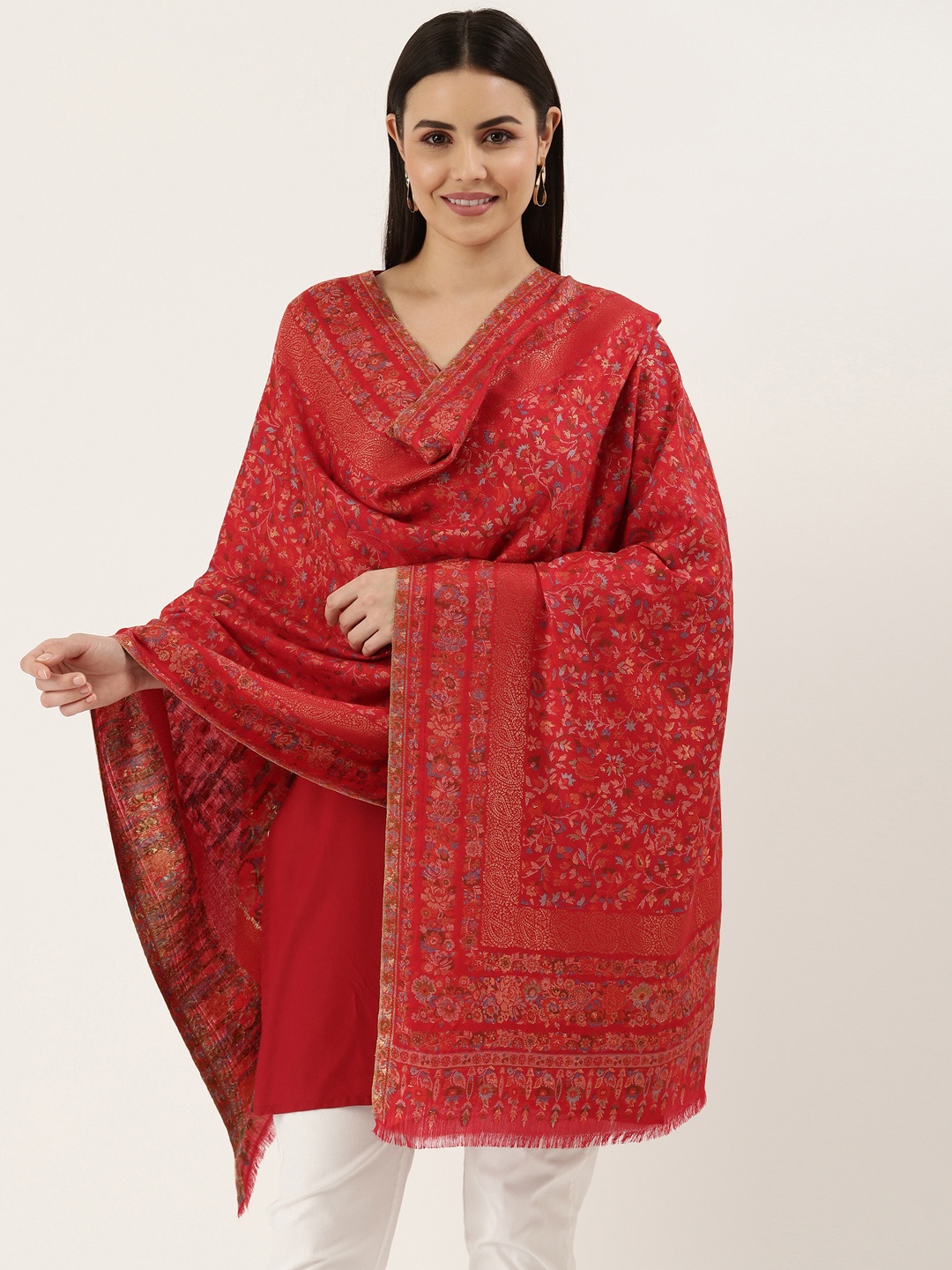 

Pashmoda Women Red Woven Design Shawl