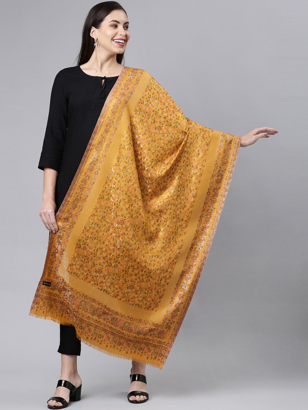 

Pashmoda Women Yellow Woven Design Shawl