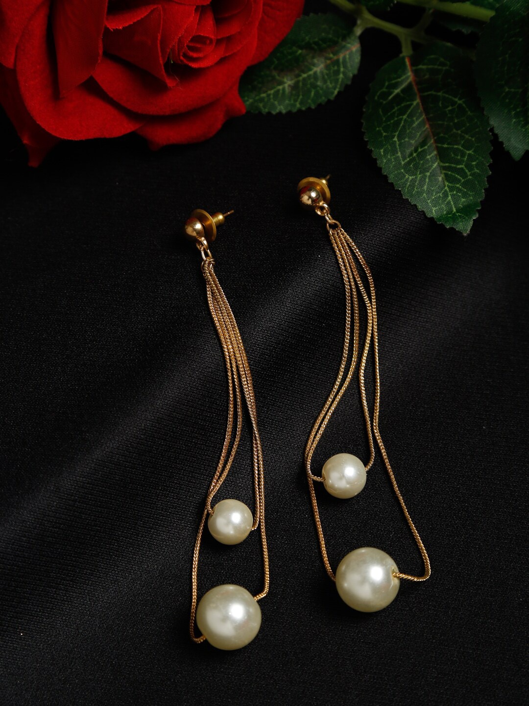

Madame Rose Gold Contemporary Layered pearl Drop Earrings