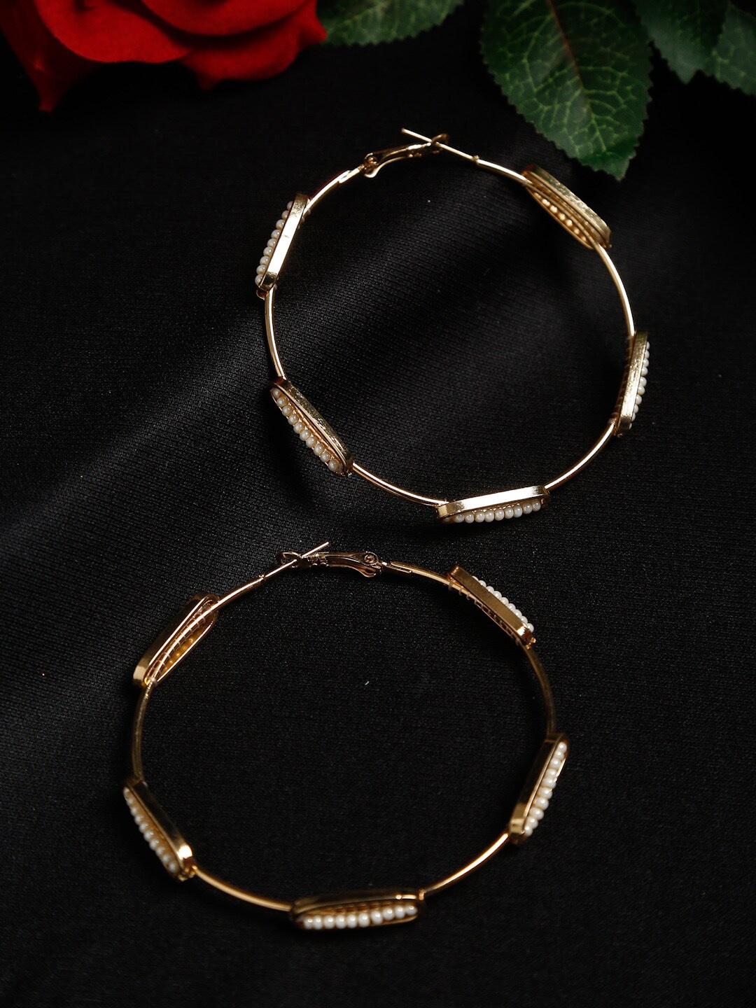 

Madame Rose Gold Toned Seed Bead Metal Hoop Earrings