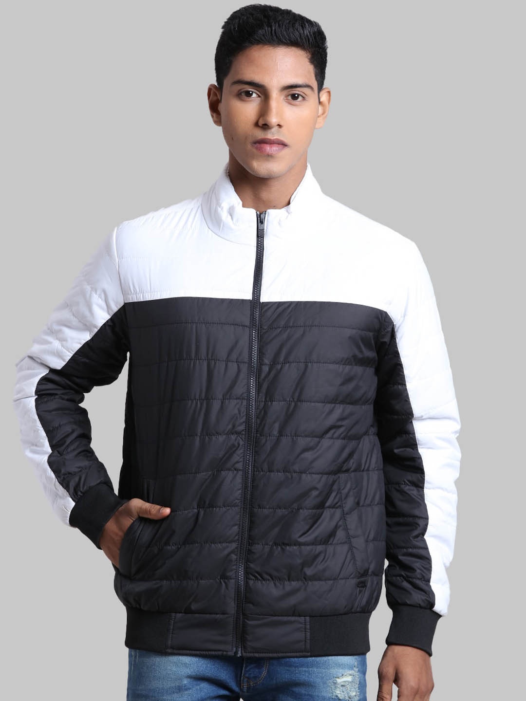 

Parx Men Black & White Colourblocked Padded Jacket