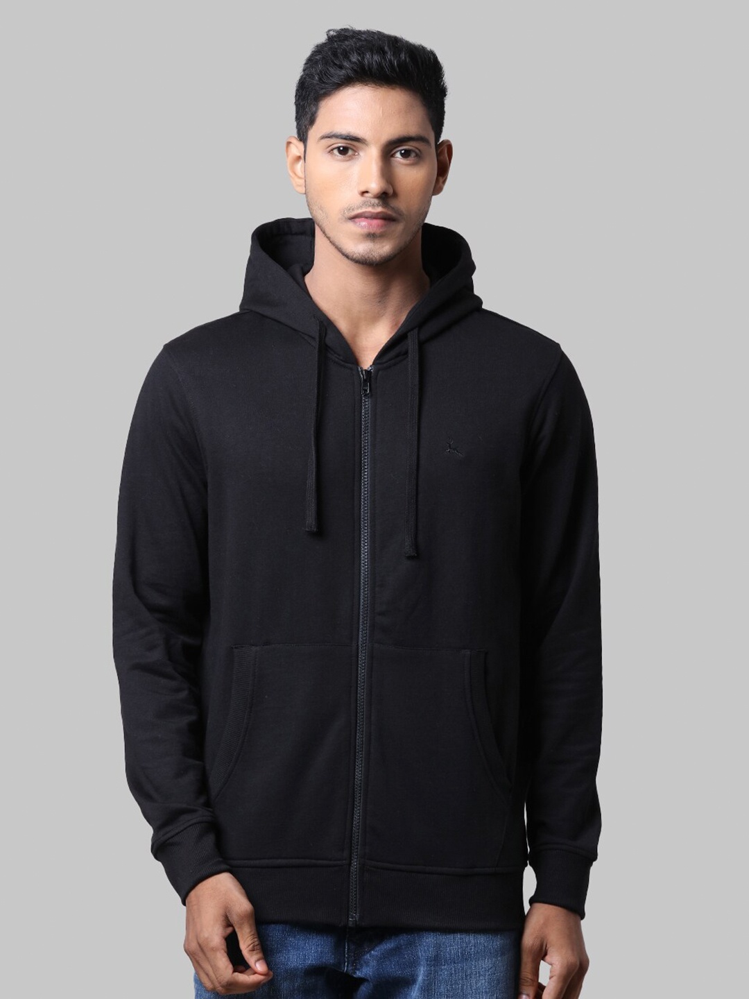 

Parx Men Black Solid Hooded Cotton Sweatshirt
