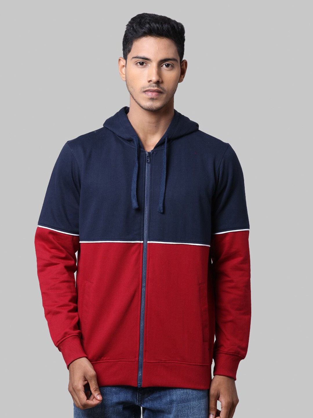 

Parx Men Maroon Colourblocked Cotton Sweatshirt