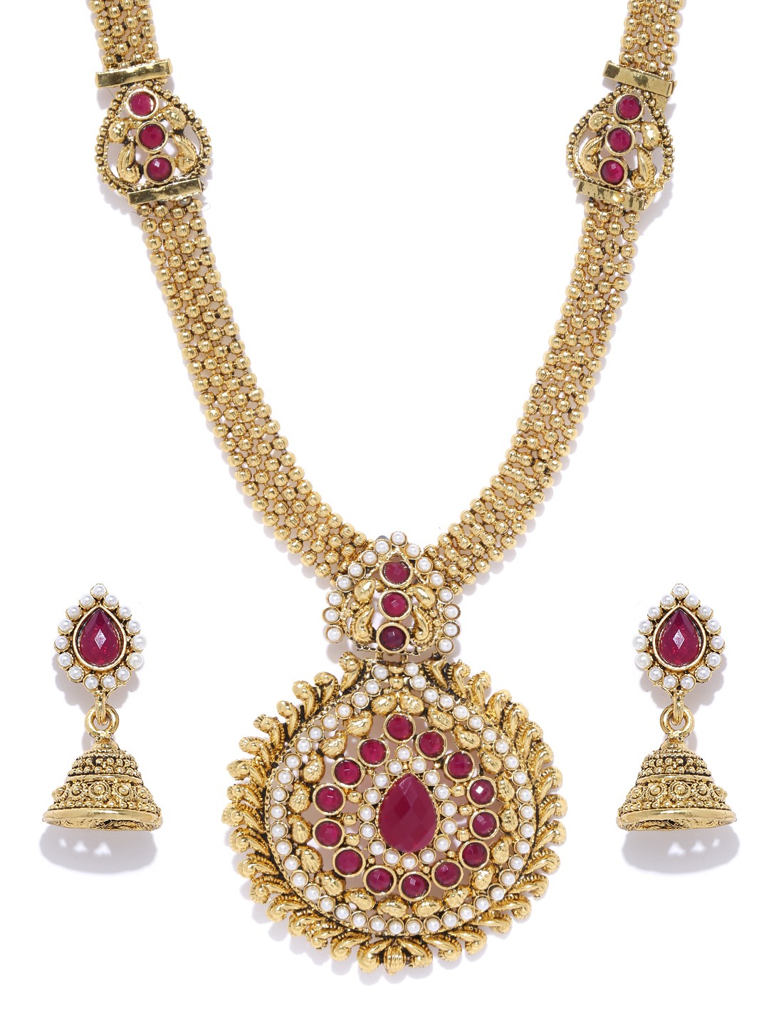 

Zaveri Pearls Antique Gold-Toned Stone-Studded Beaded Jewellery Set
