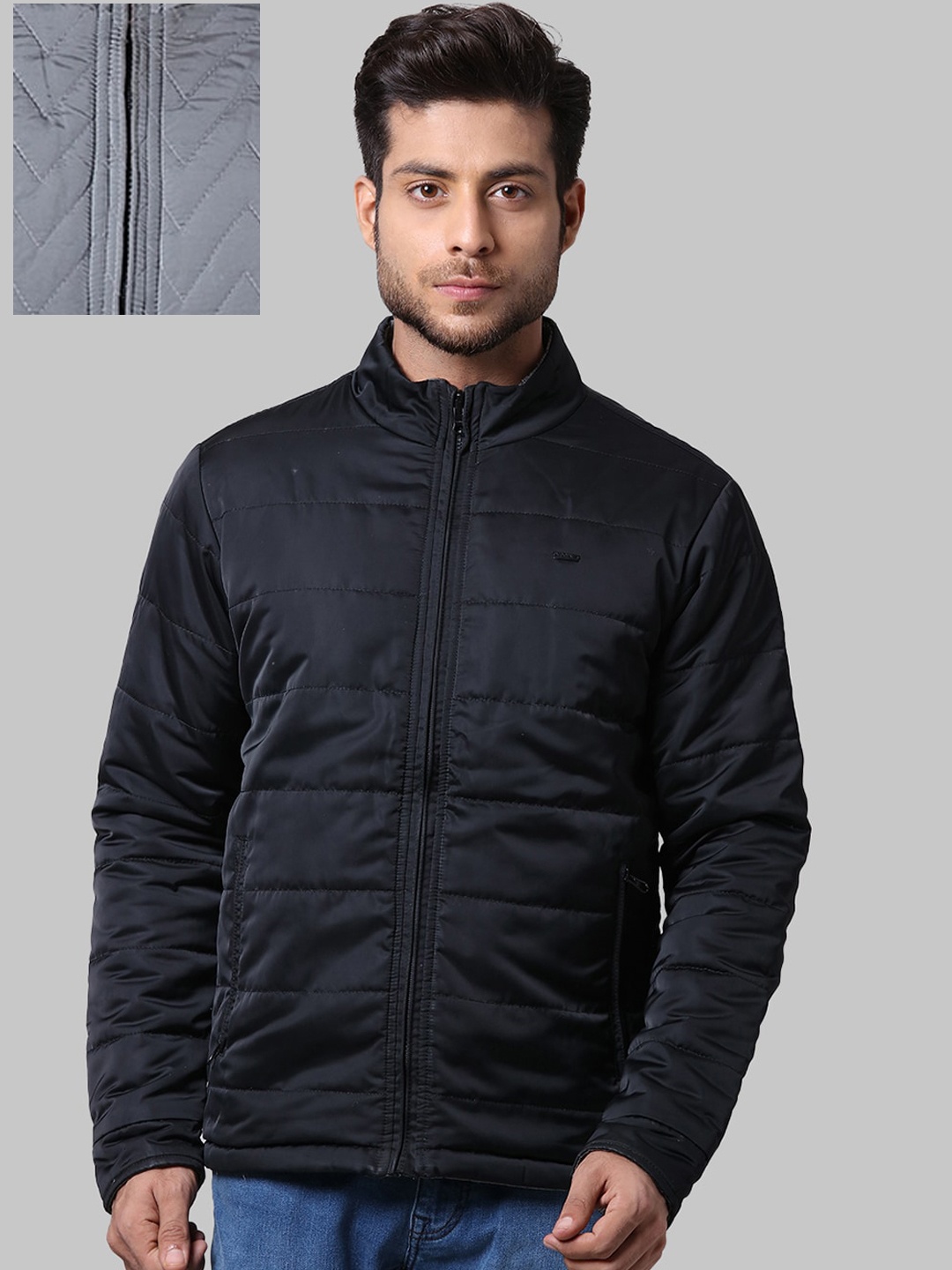 

Parx Men Grey Black Reversible Padded Jacket