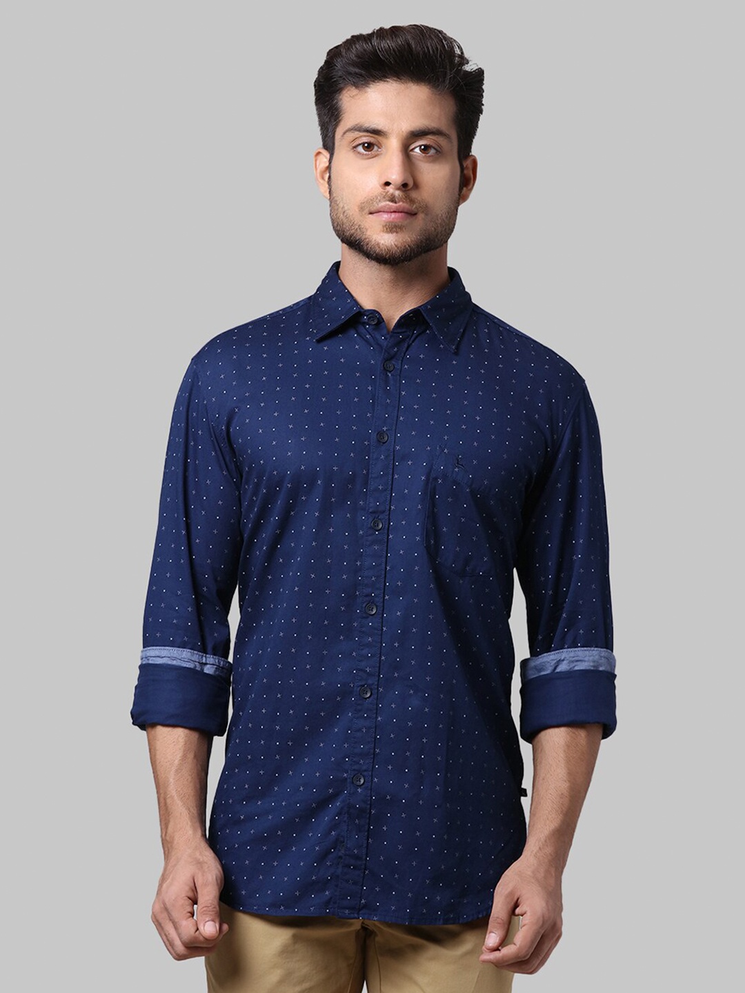 

Parx Men Blue Slim Fit Printed Casual Cotton Shirt