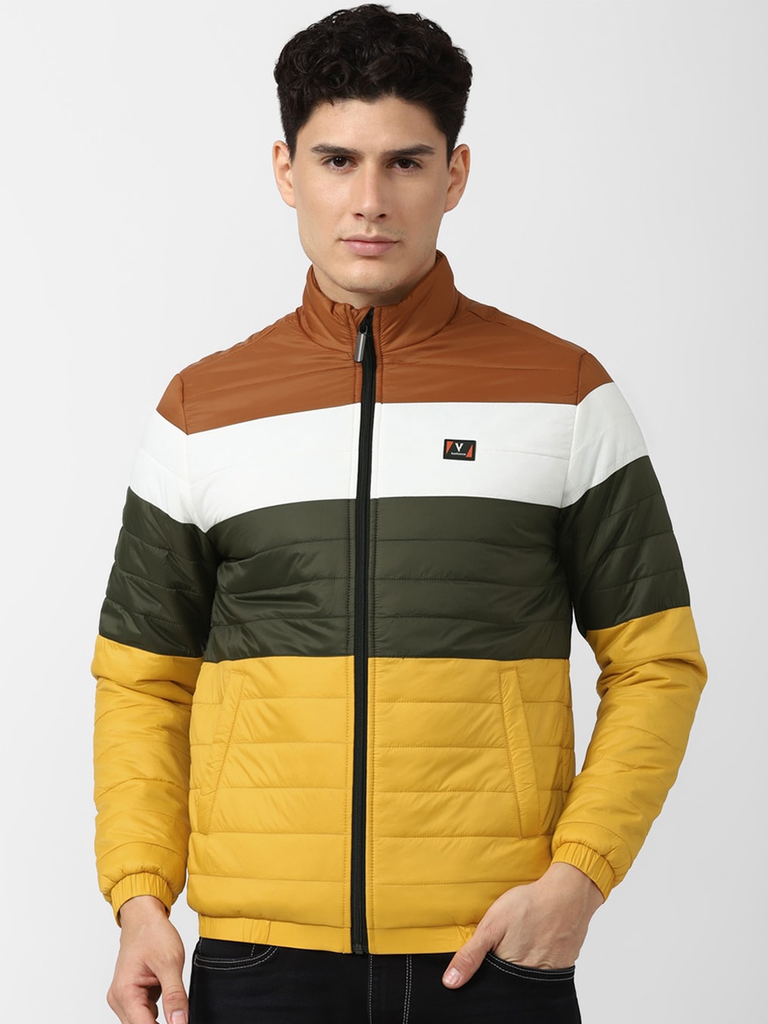

Van Heusen Sport Men Yellow Brown Colourblocked Puffer Jacket