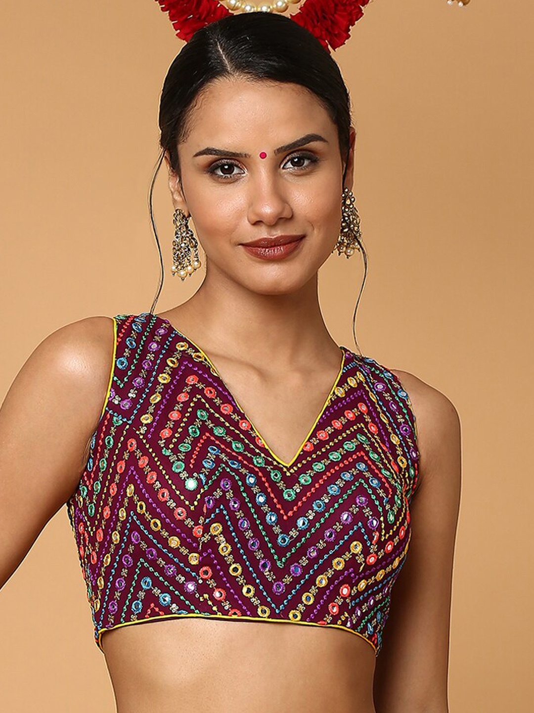 

SALWAR STUDIO Purple Embroidered Readymade Saree Blouse
