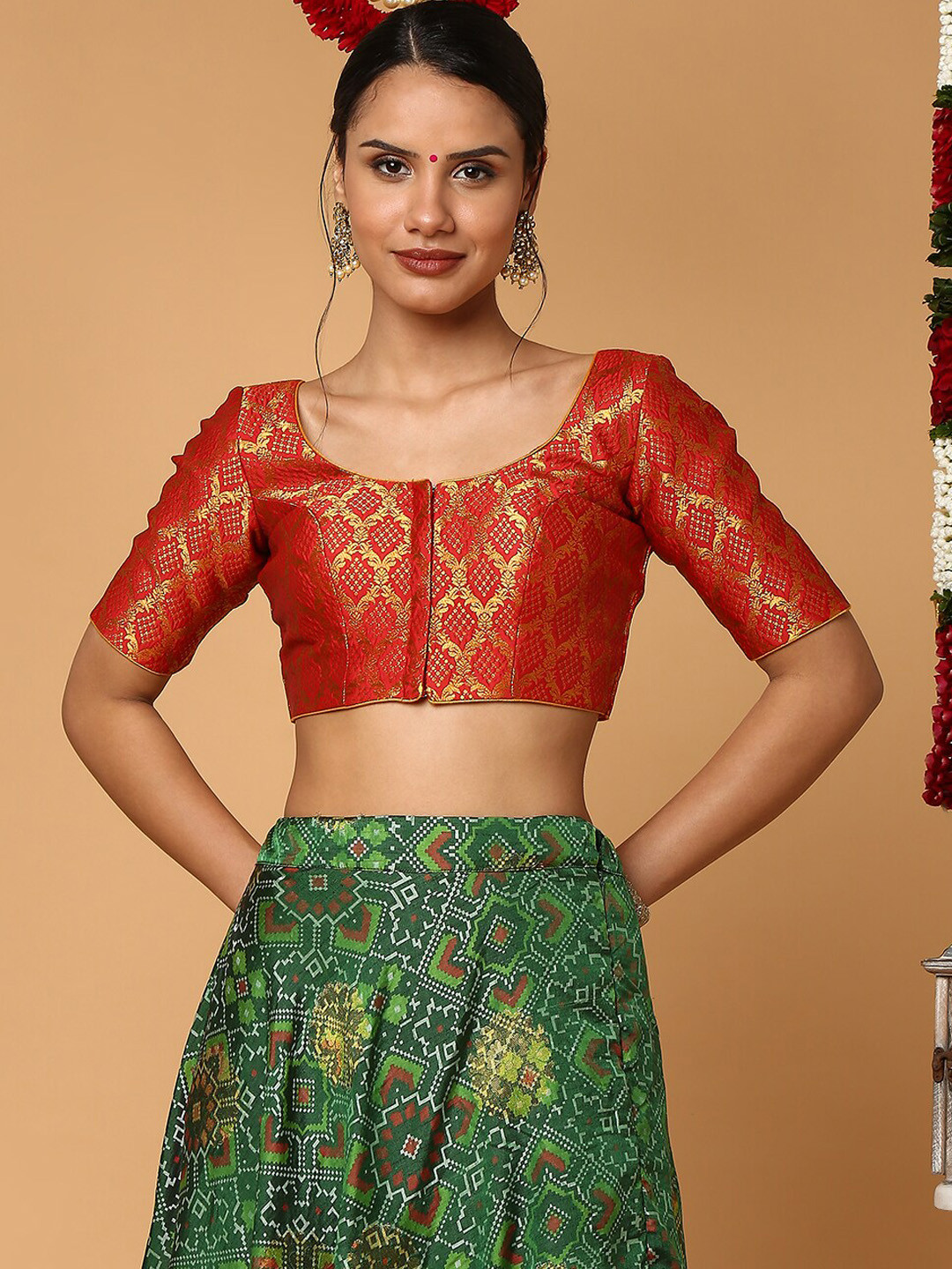 

SALWAR STUDIO Red Woven Design Readymade Silk Saree Blouse