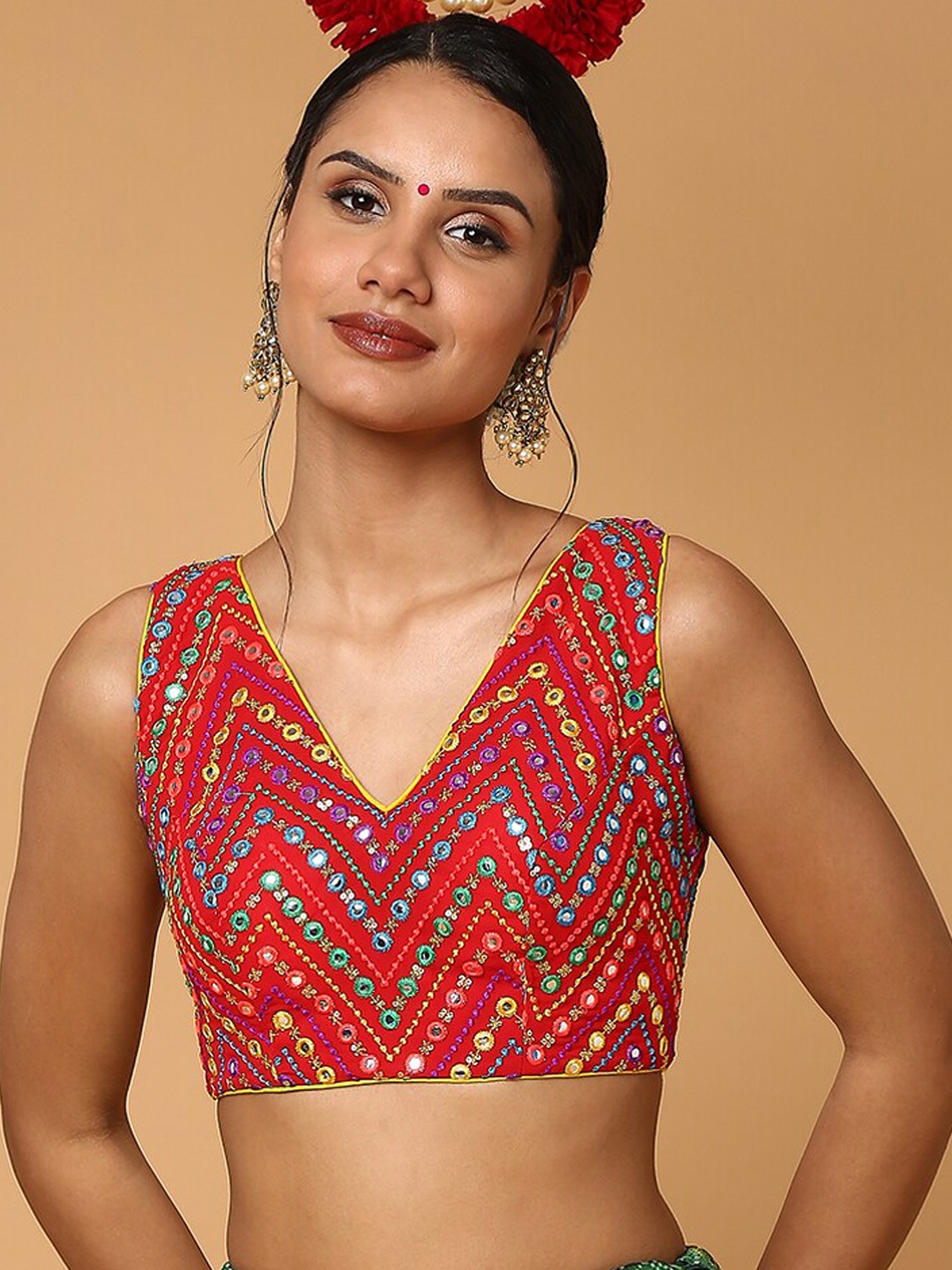 

SALWAR STUDIO Red Embroidered Saree Blouse