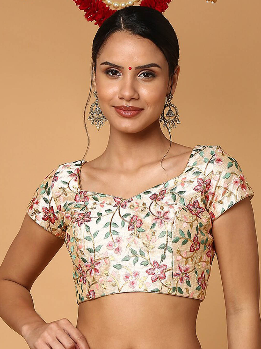 

SALWAR STUDIO Golden Embroidered Saree Blouse, Gold