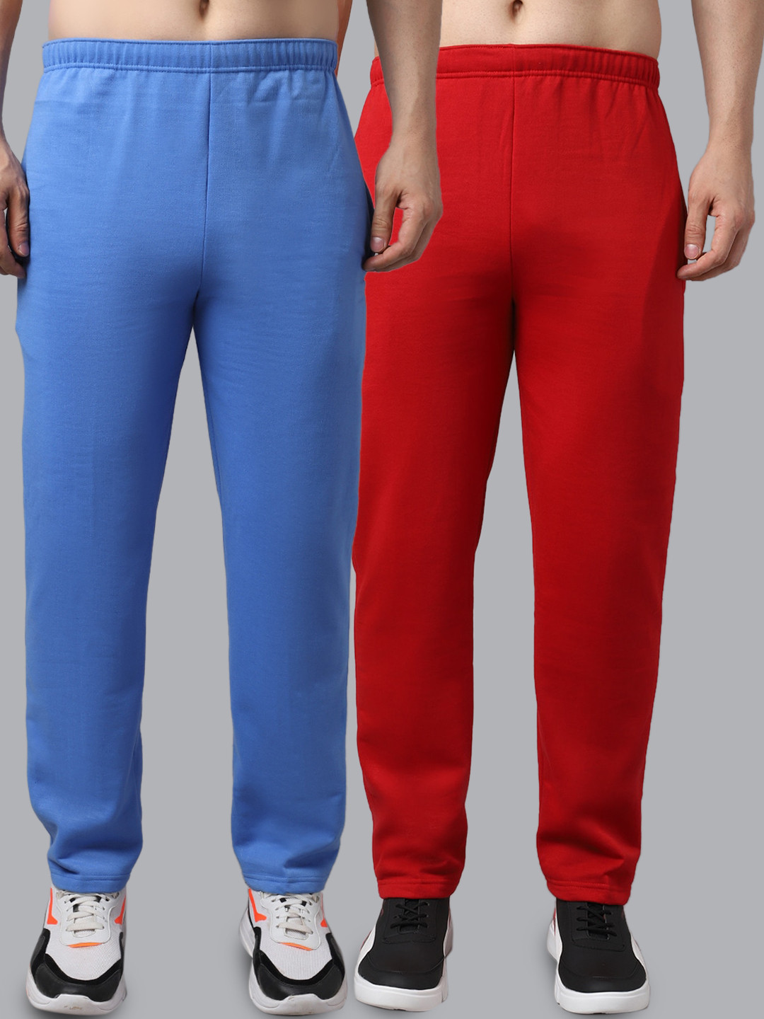 

VIMAL JONNEY Men Pack of 2 Red & Blue Solid Cotton Track Pants
