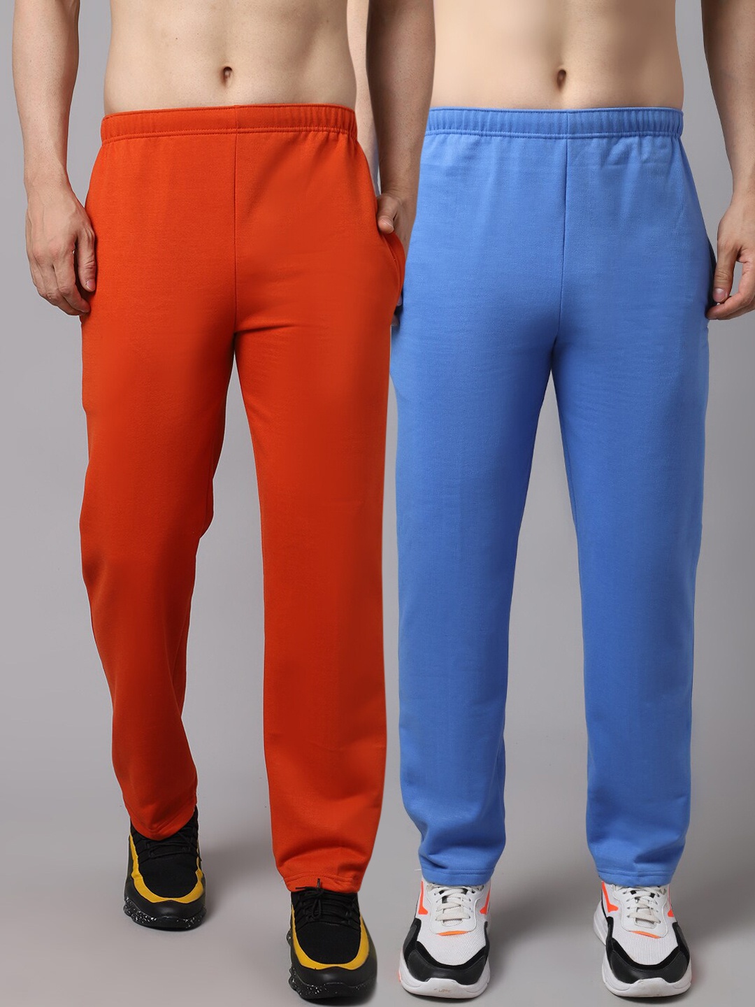 

VIMAL JONNEY Men Pack Of 2 Red & Blue Solid Pure Cotton Track Pants