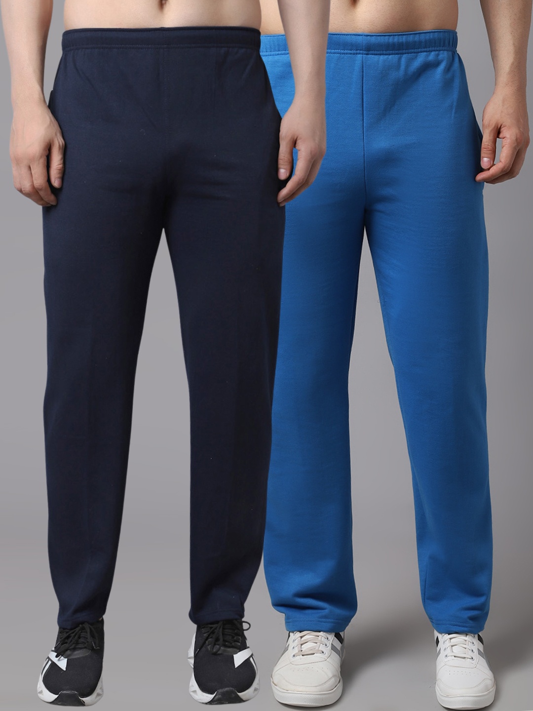 

VIMAL JONNEY Men Pack Of 2 Solid Pure Cotton Track Pants, Blue