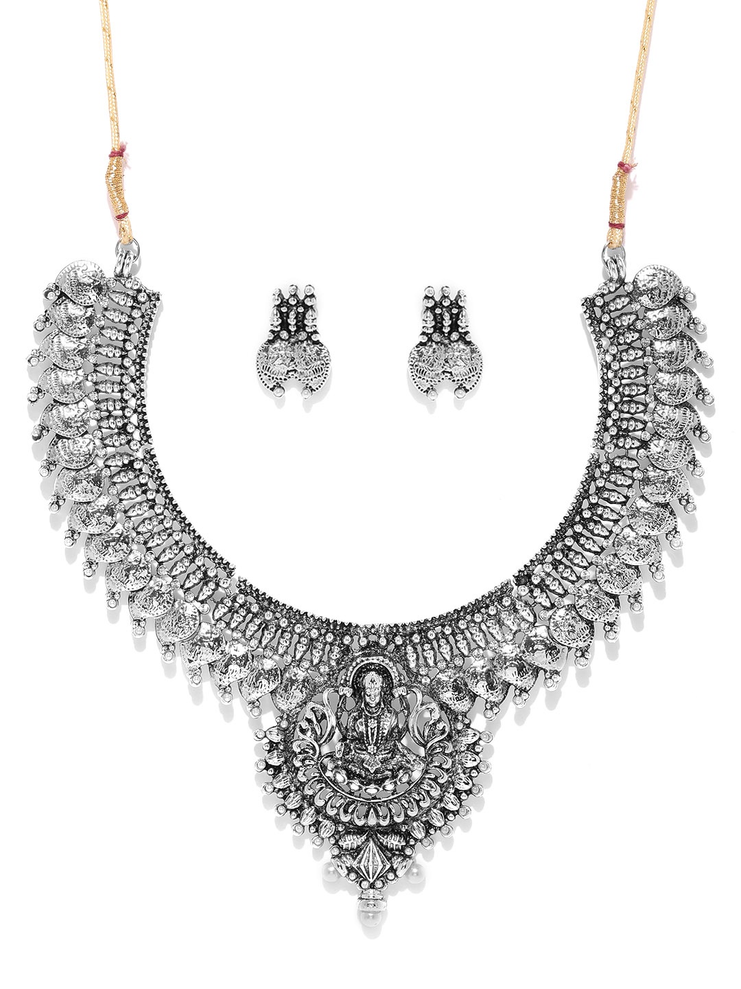 

Zaveri Pearls Oxidised Silver-Toned Goddess-Textured Jewellery Set