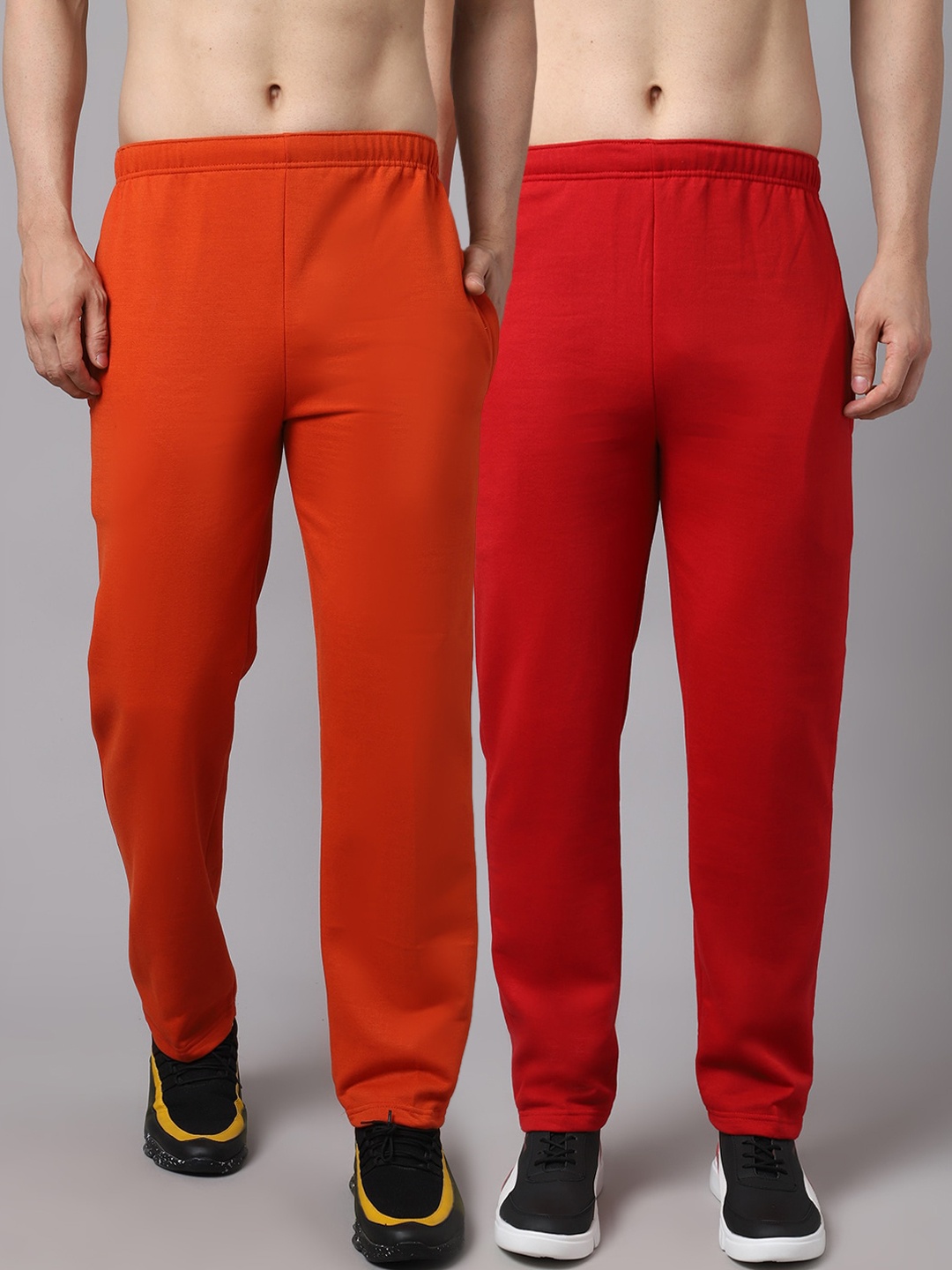 

VIMAL JONNEY Men Pack Of 2 Maroon & Rust Red Solid Pure Cotton Track Pants