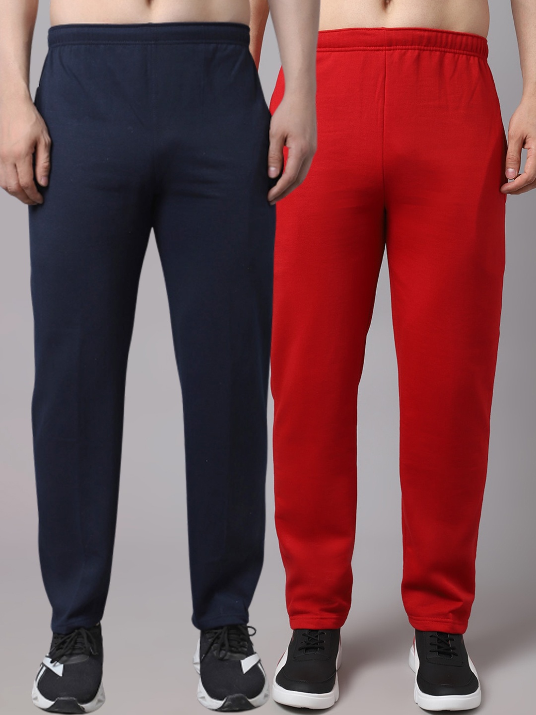 

VIMAL JONNEY Men Pack Of 2 Blue & Red Solid Pure Cotton Track Pants