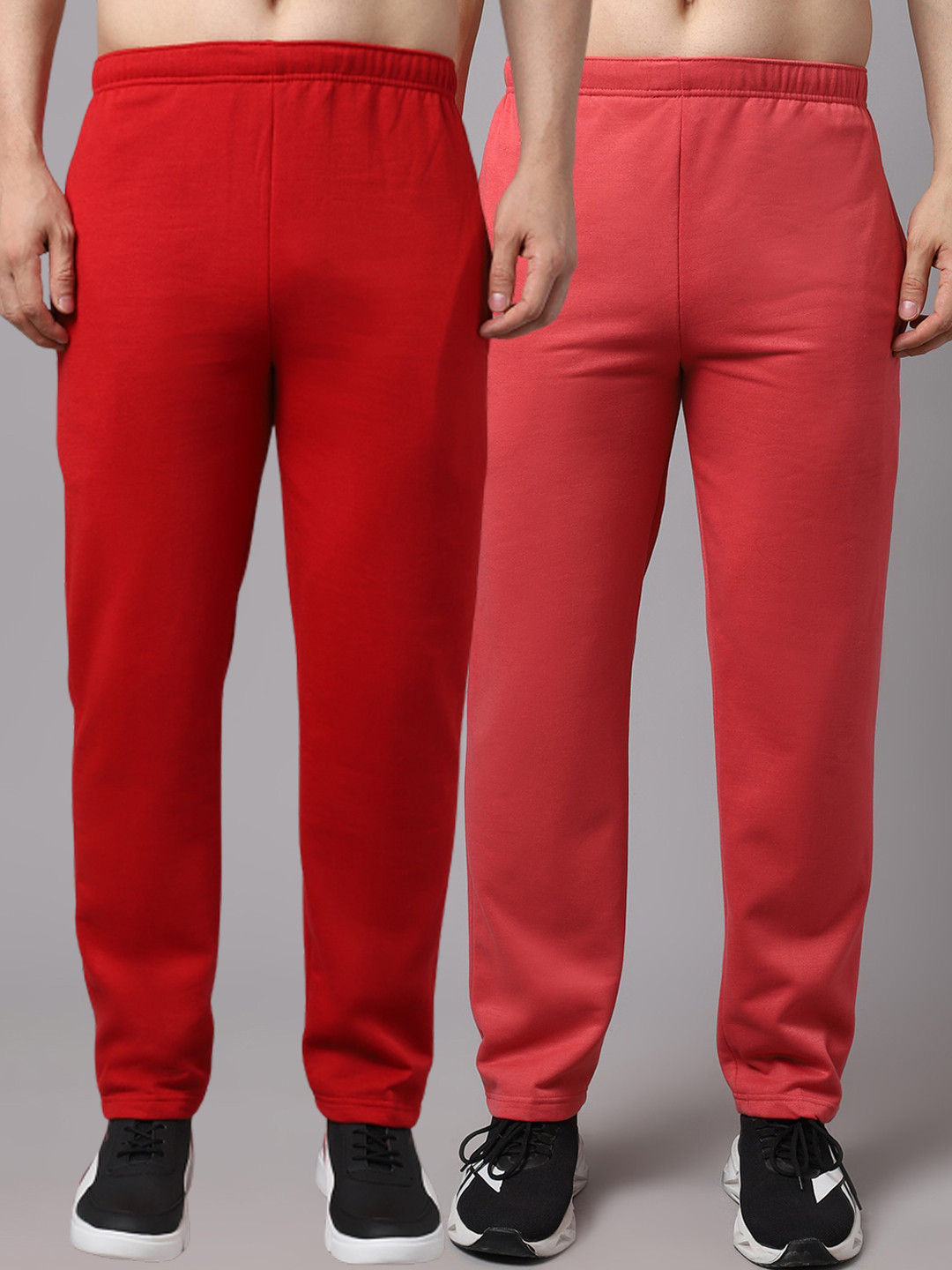 

MACK JONNEY Men Pack Of 2 Solid Cotton Track Pants, Red