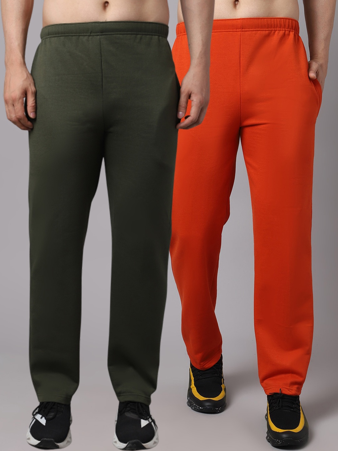 

VIMAL JONNEY Men Pack Of 2 Solid Pure Cotton Track Pants, Orange