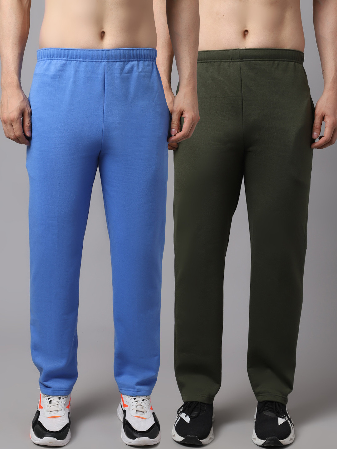 

VIMAL JONNEY Men Pack Of 2 Green & Blue Solid Pure Cotton Track Pants