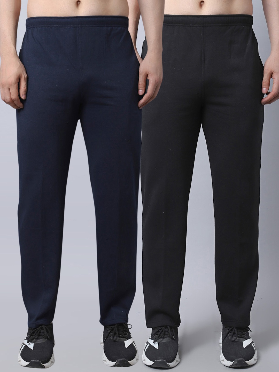 

VIMAL JONNEY Men Pack of 2 Navy Blue & Black Solid Pure Cotton Track Pants