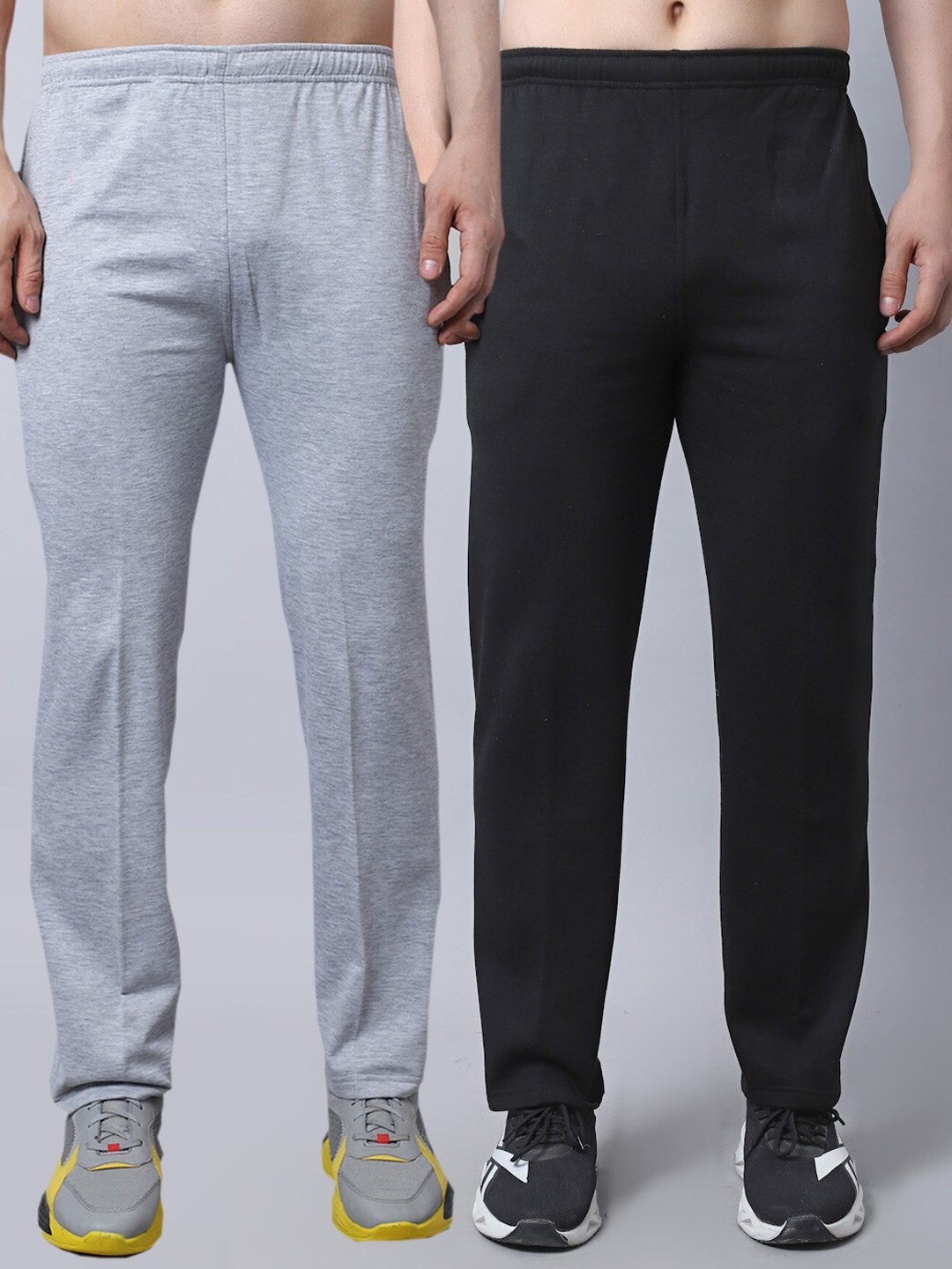 

VIMAL JONNEY Men Pack of 2 Grey & Black Solid Cotton Track Pants