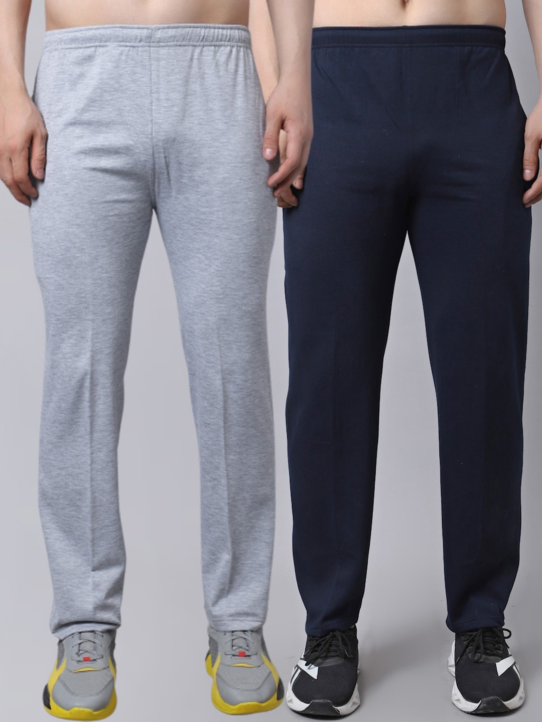 

VIMAL JONNEY Men Pack Of 2 Grey & Black Solid Pure Cotton Track Pants