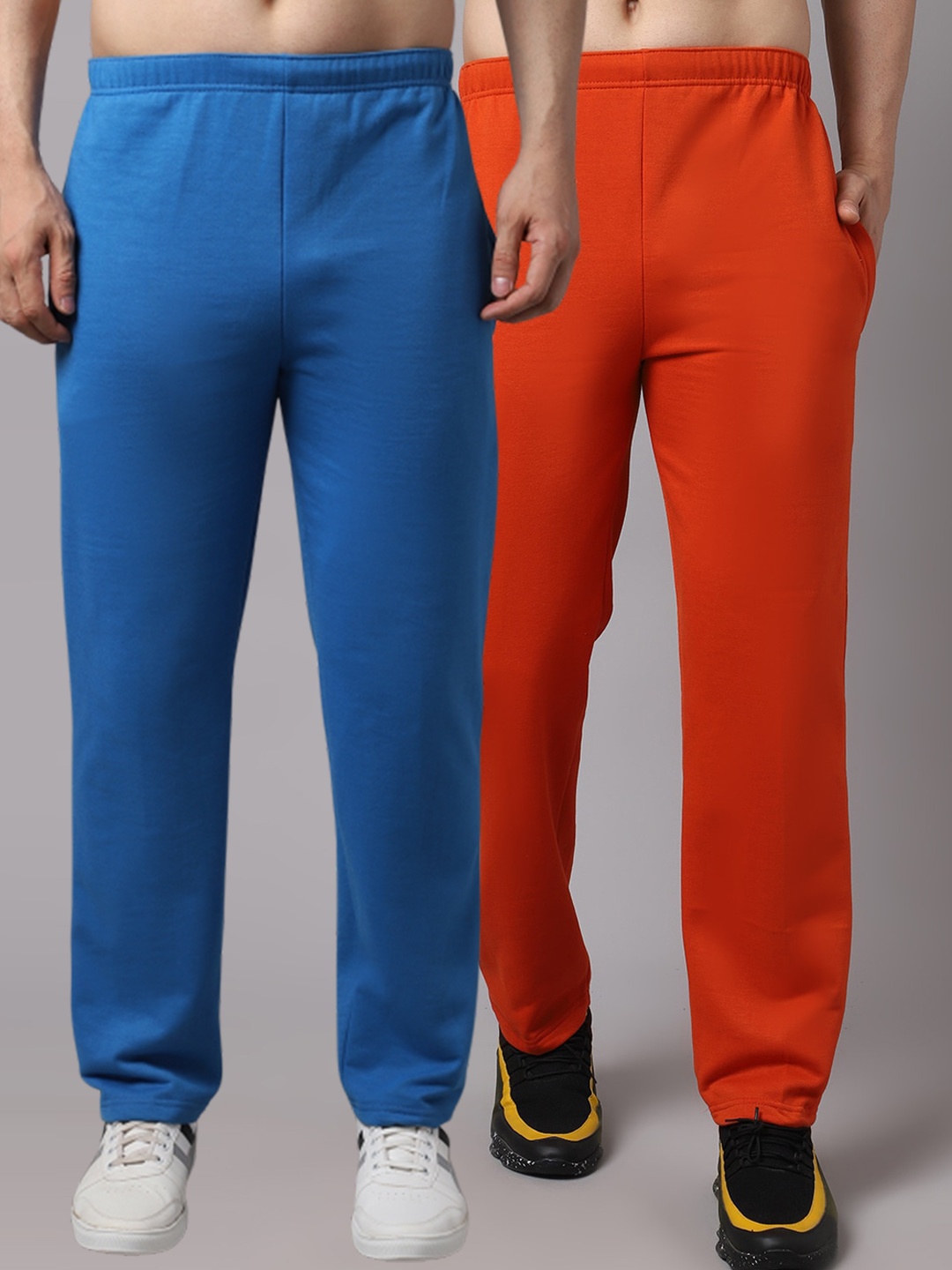 

VIMAL JONNEY Men Pack Of 2 Solid Pure Cotton Track Pants, Blue