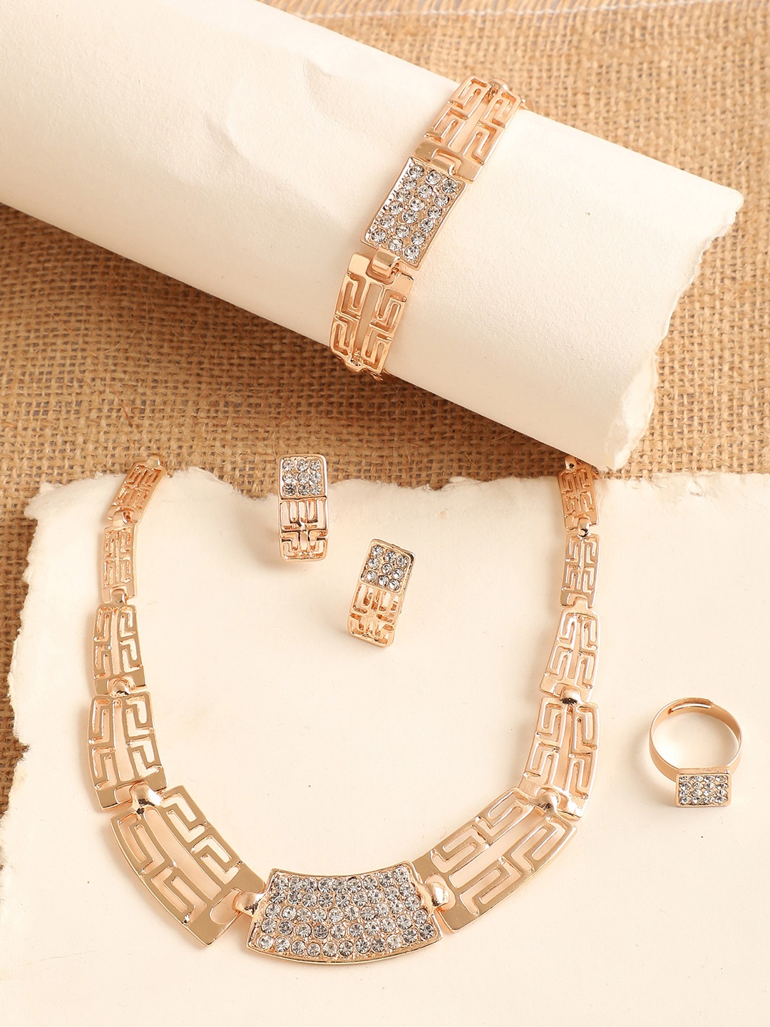 

SOHI Gold-Plated Artificial Stones Studded Jewellery Set