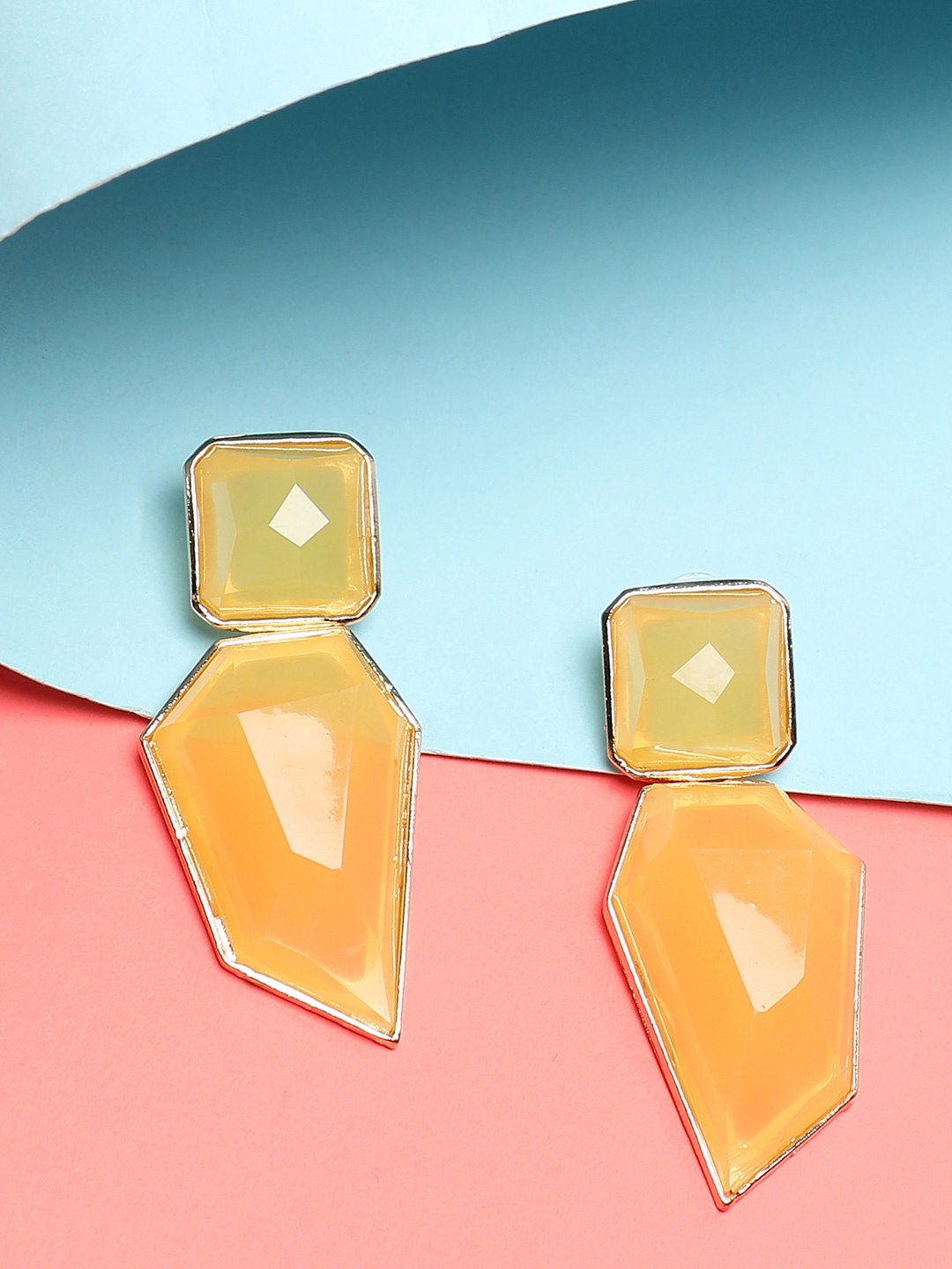 

SOHI Yellow Stone Contemporary Drop Earrings