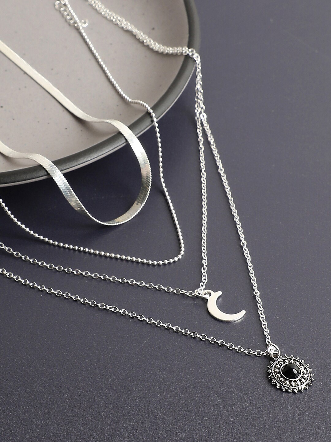 

SOHI Women Silver-Plated Layered Layered White Beaded Necklace