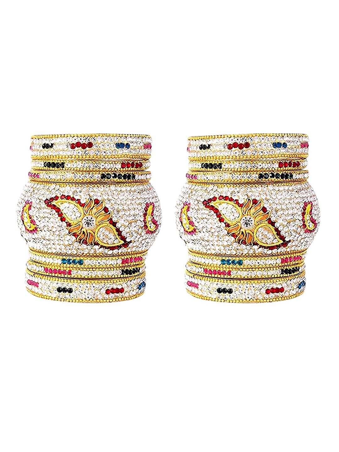 

Mallepula Set Of 14 Yellow Brass-Plated Stone Studded Bangle