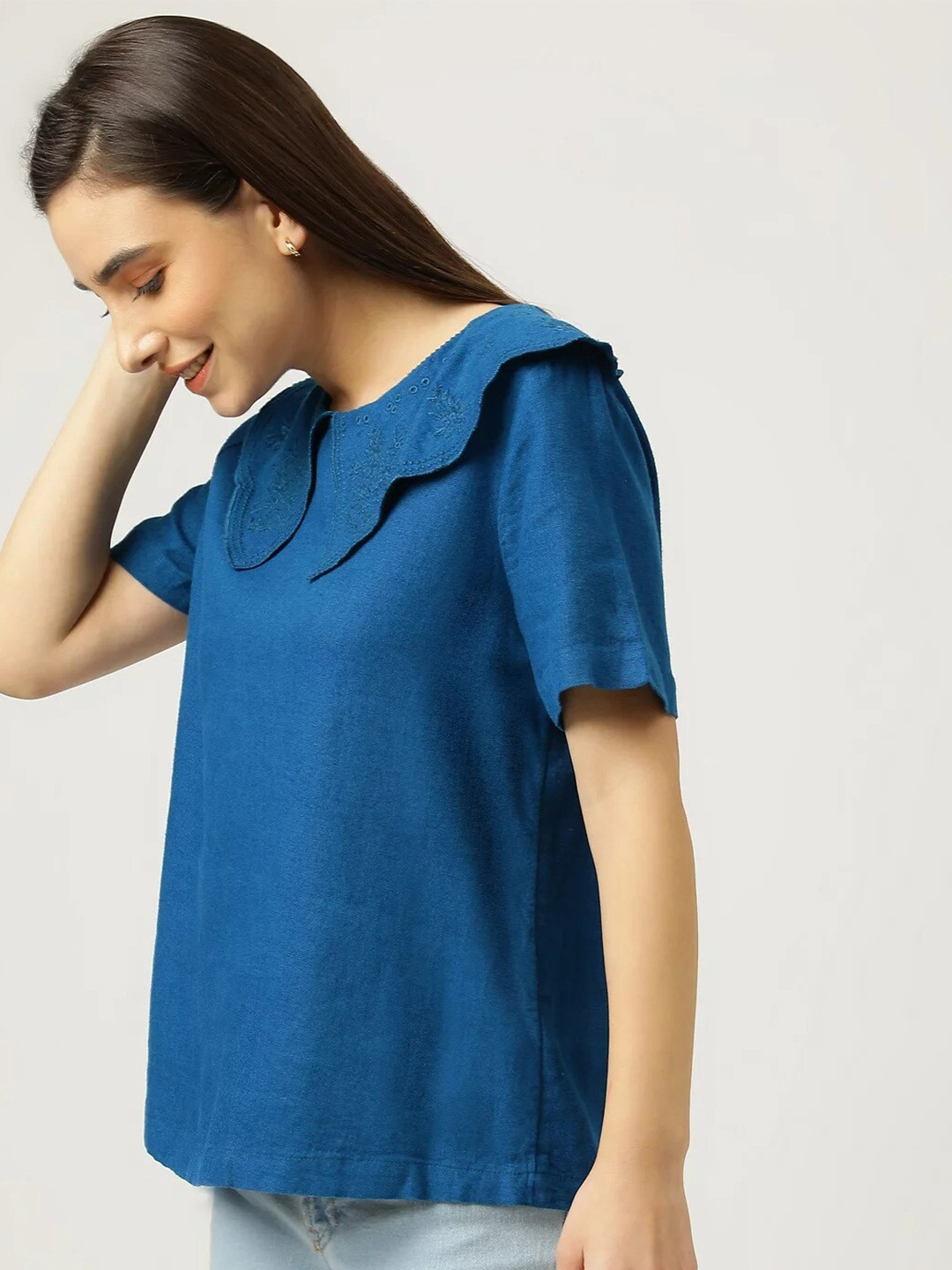 

Marks & Spencer Women Blue Peter Pan Collar Top