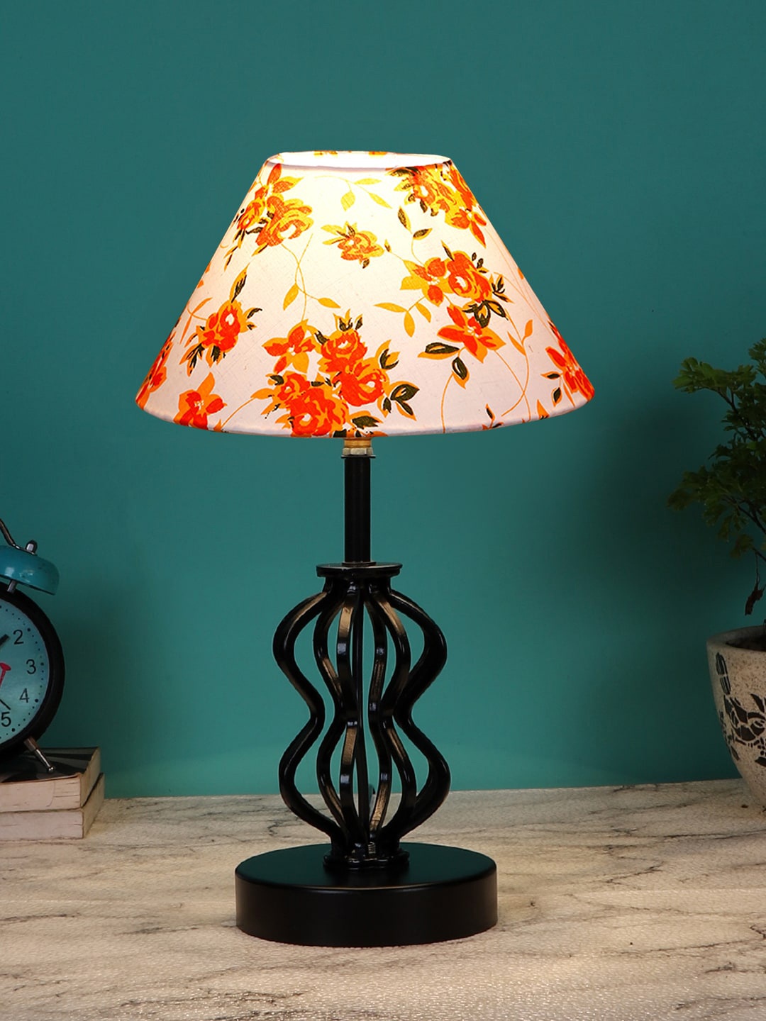 

Devansh White & Orange-Colored Printed Table Lamp