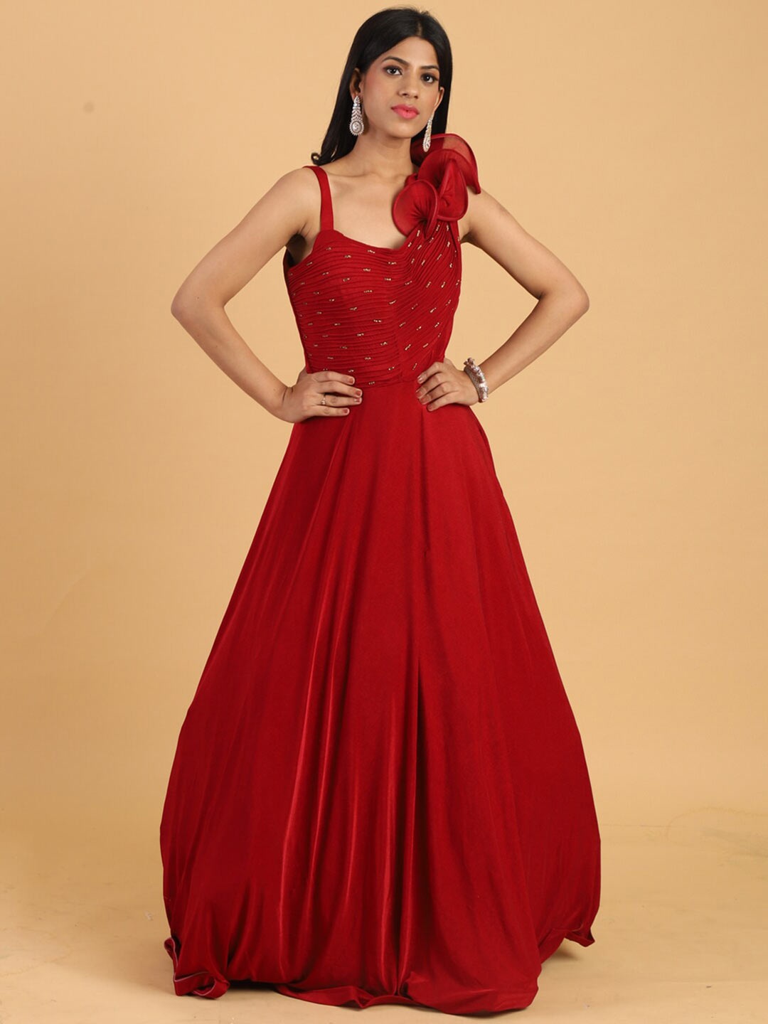 

Chhabra 555 Women Red Net Maxi Dress