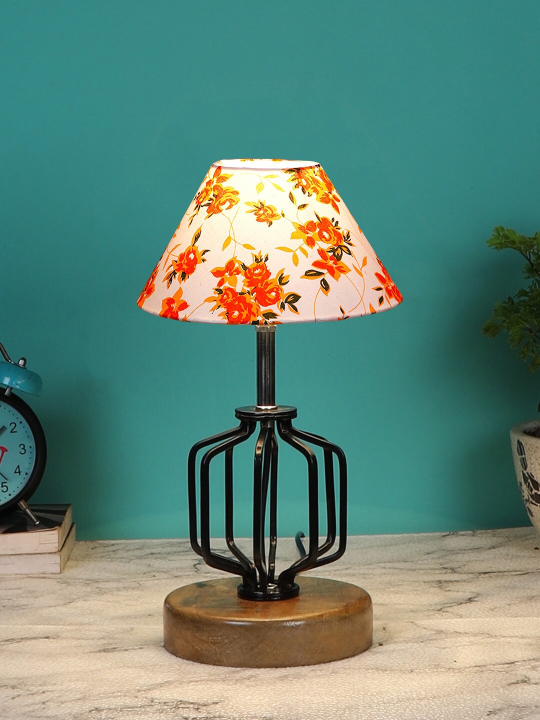 

Devansh White & Orange Printed Frustum Shaped Table Lamp