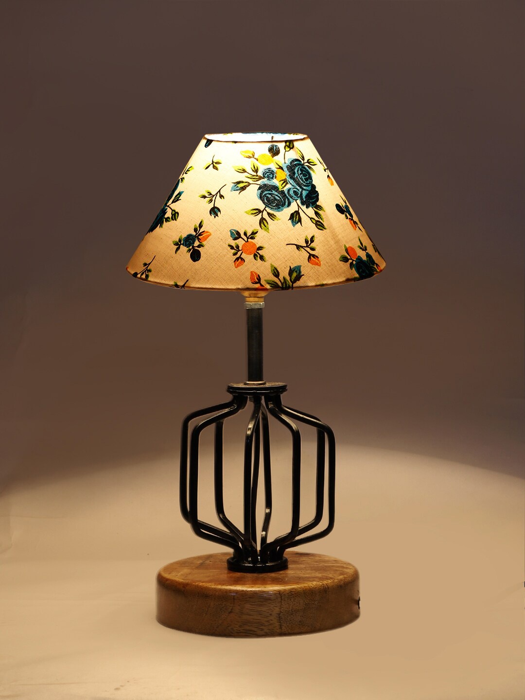 Devansh White & Blue Floral Printed Table Lamp