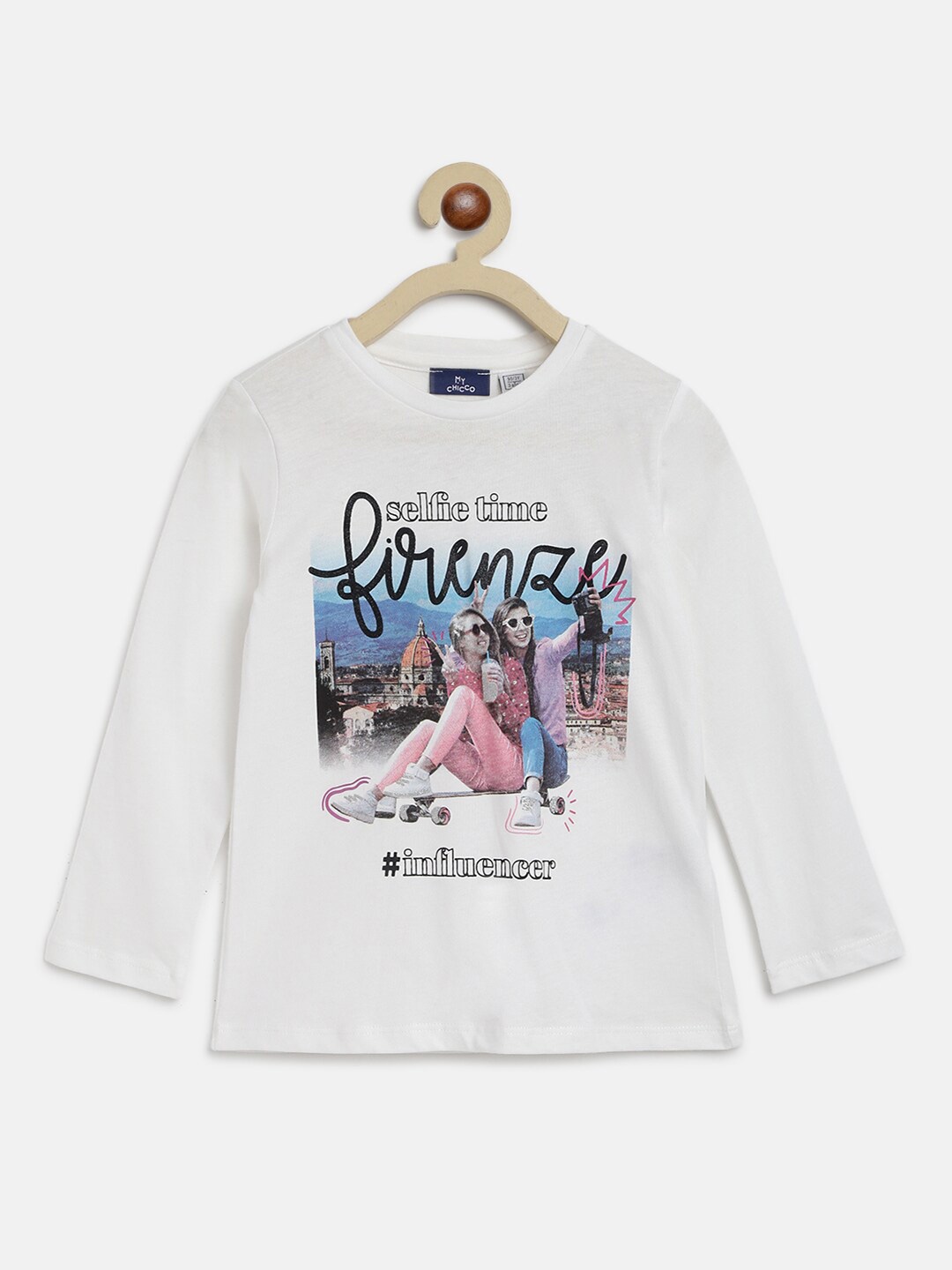 

Chicco Girls White Typography Printed Pure Cotton T-shirt