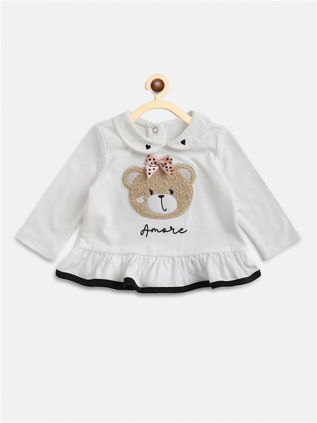 

Chicco Girls Cream-Coloured Printed Peter Pan Collar T-shirt